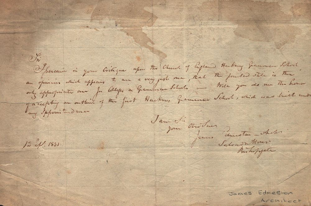 Lot 511: James Edmeston signed 1831 letter. Architect, Surveyor and...
