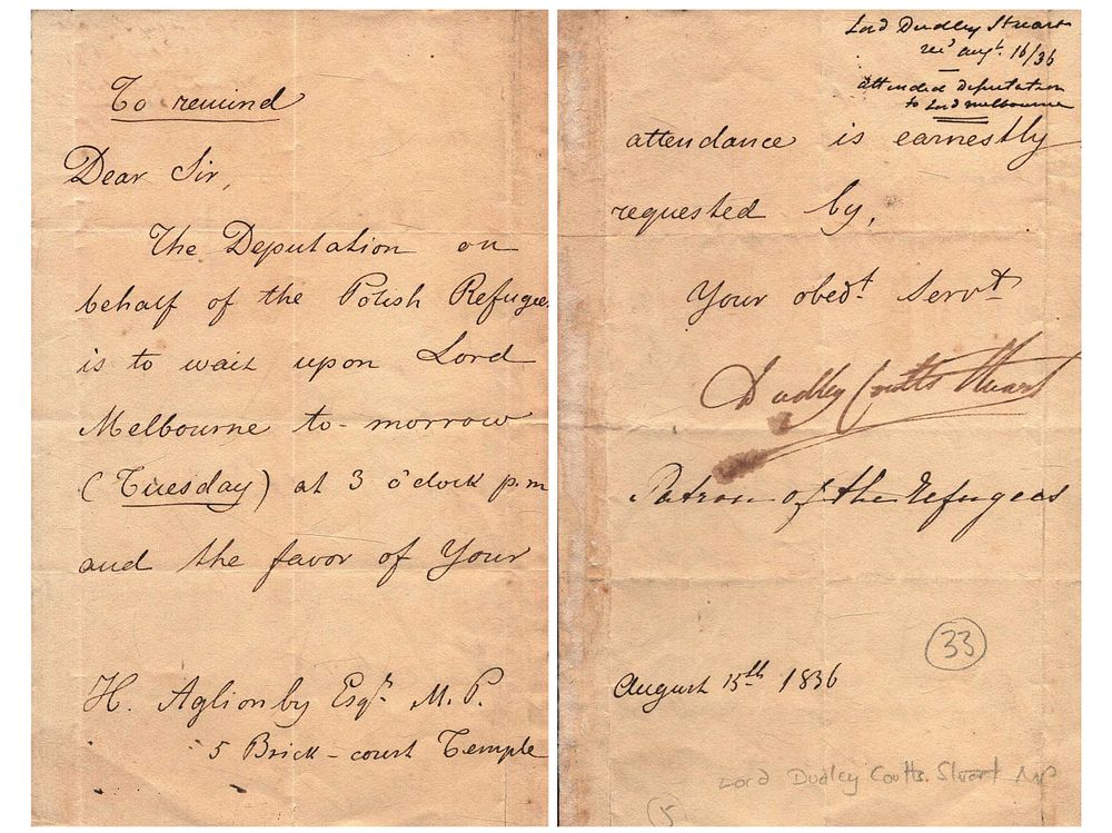 Lot 529: Lord Dudley Coutts Stuart signed 1836 letter. Politician...
