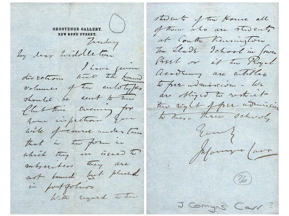 Lot 532: J Comyns Carr signed letter. Art critic. Good...