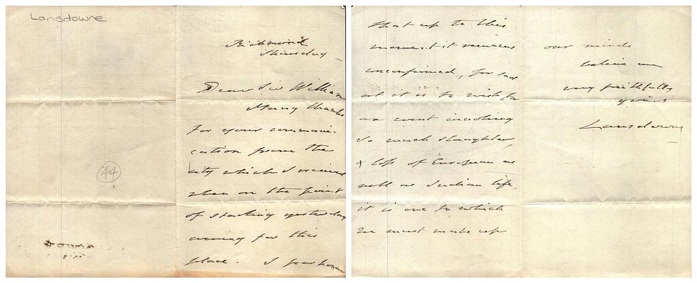 Lot 539: Lansdowne signed letter. Good condition. All autographs come...
