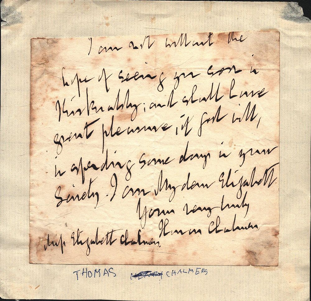 Lot 540: Thomas Chalmers signed note. Scottish Presbyterian minister. Good...