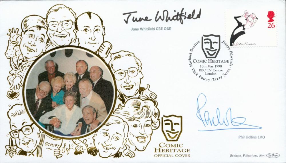 Lot 125: Phil Collins and June Whitfield signed 1998 Benham...