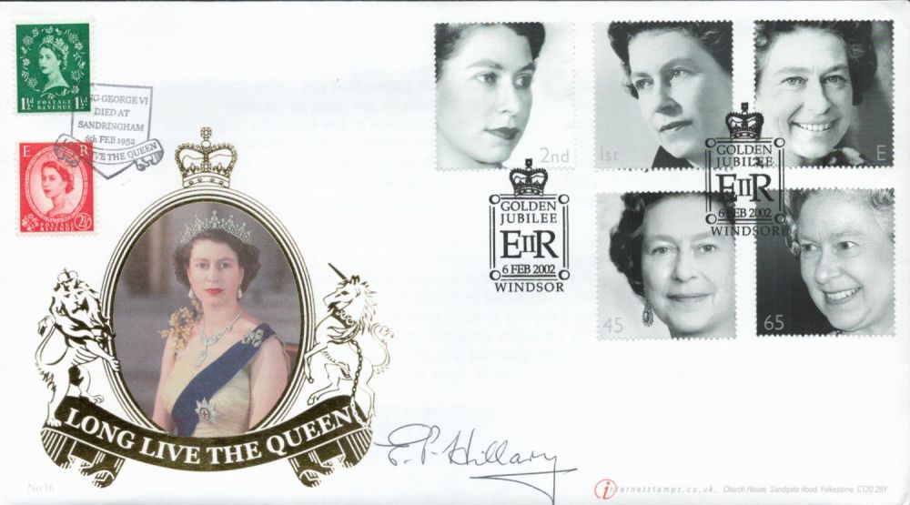 Lot 176: Mountaineer Sir Edmund Hillary signed 2002 Internetstamps QEII...