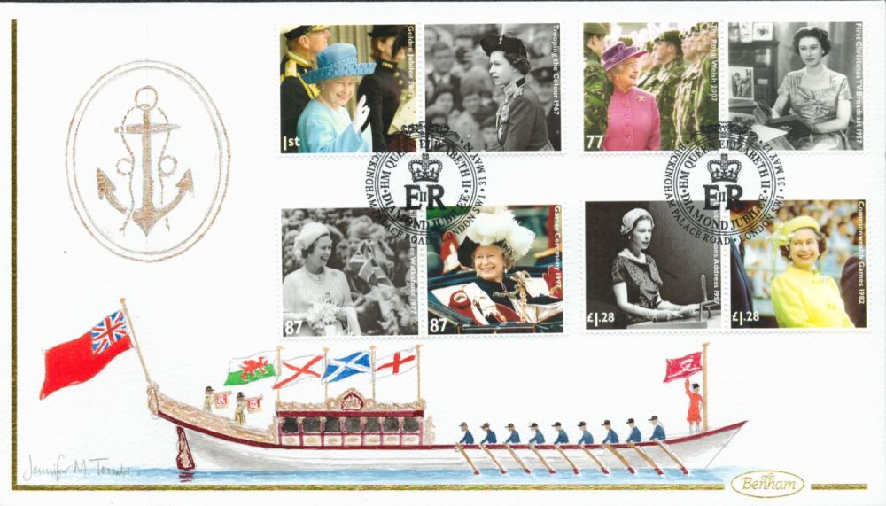 Lot 206: Hand Painted Benham 2012 Diamond Jubilee FDC, signed...