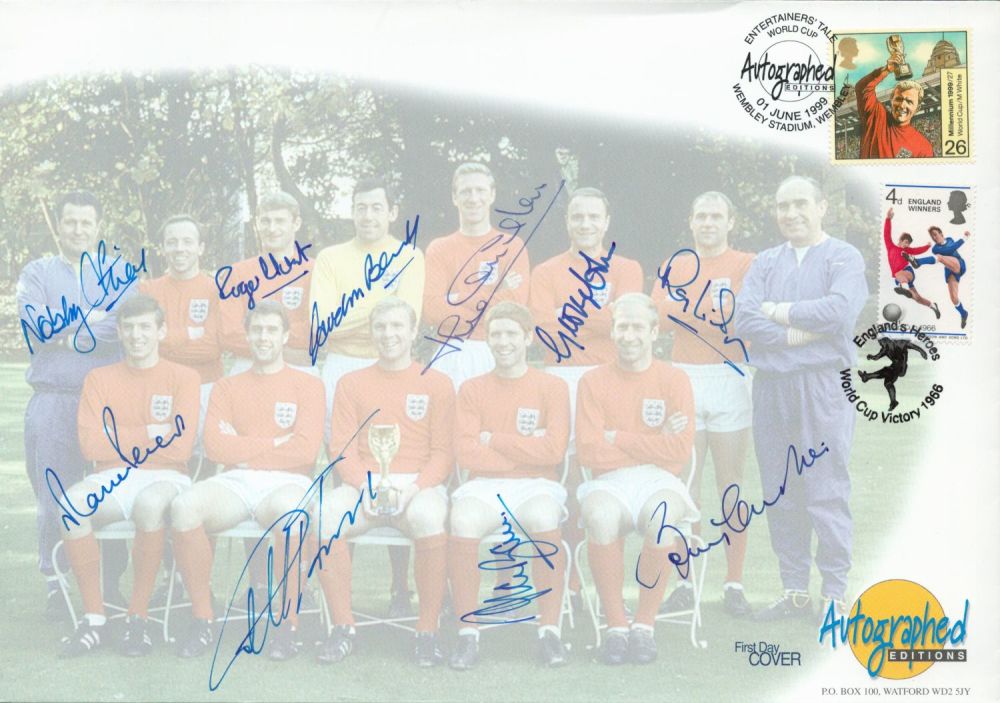 Lot 221: Ten 1966 football world cup players signed 1996...