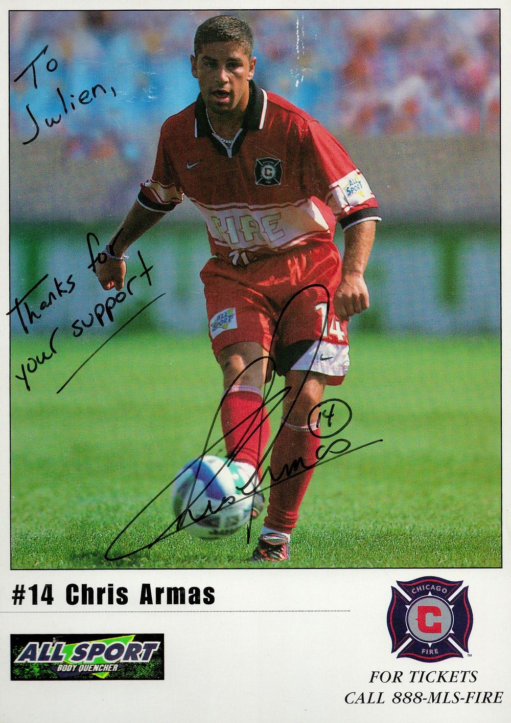 Lot 160: Chris Armas signed 7x5 inch colour promo photo....