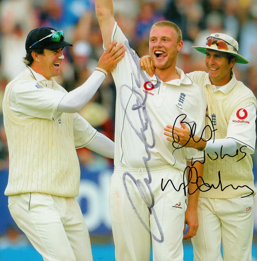 Lot 179: Michael Vaughan and Andrew Flintoff signed 7x7inch colour...