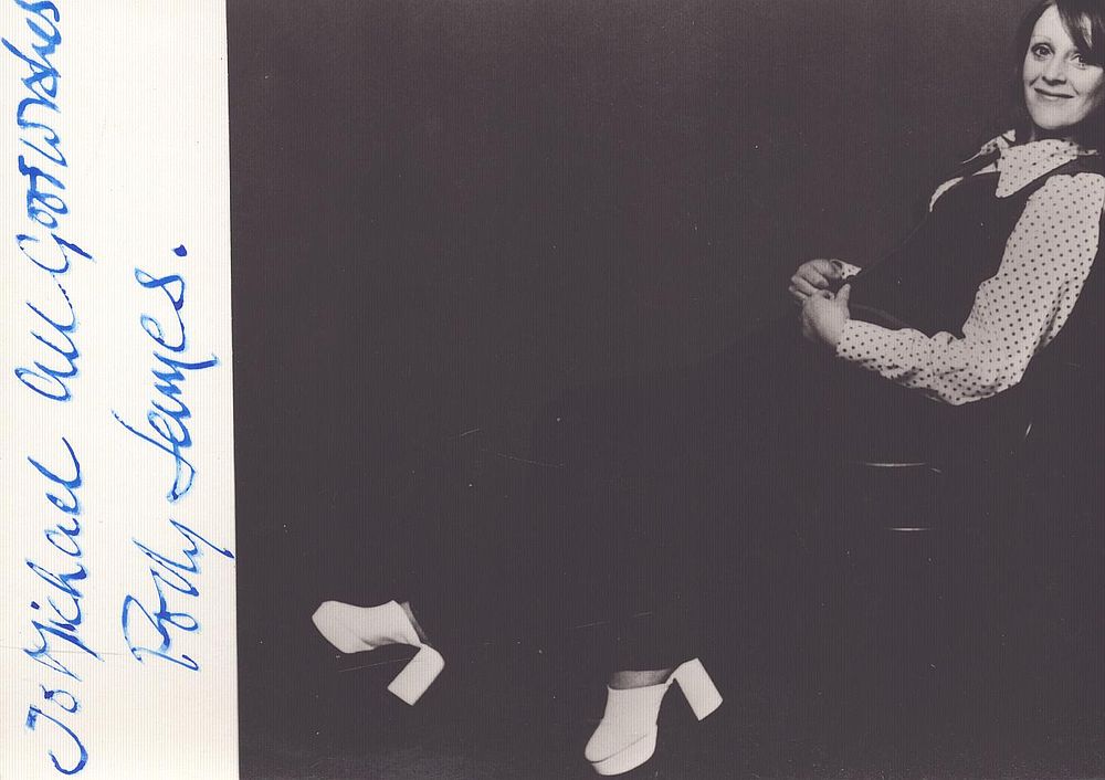Lot 192: Polly James signed 6x4inch black and white photo....