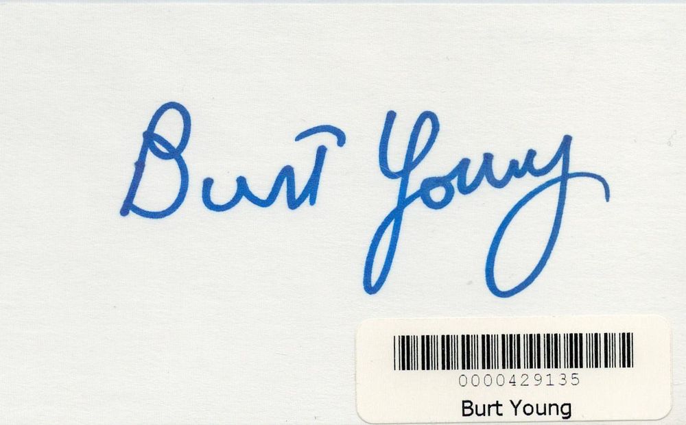 Lot 267: Burt Young signed 5x3inch white card. Good condition....