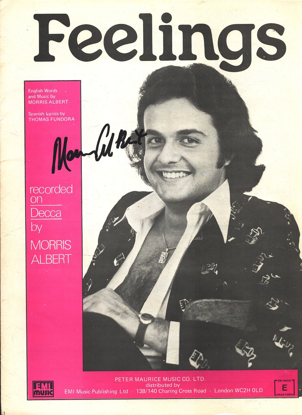 Lot 871: Morris Albert signed Music Score 'Feelings'. Good condition....