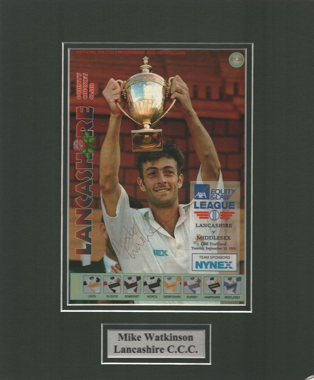 Lot 877: Cricket Mike Watkinson 12x10inch overall mounted signature piece...