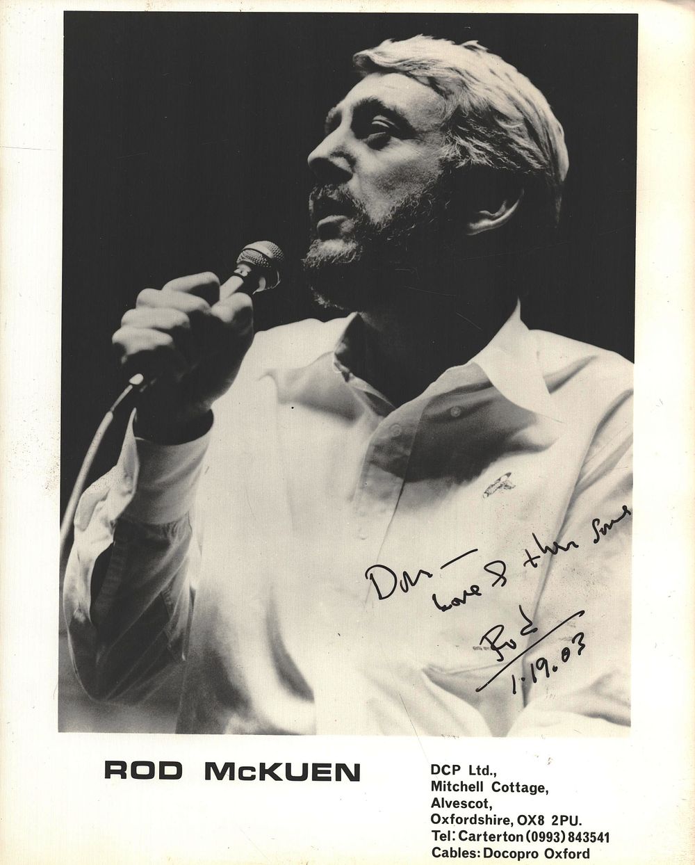 Lot 200: Rod McKuen signed 10x8inch black and white photo....