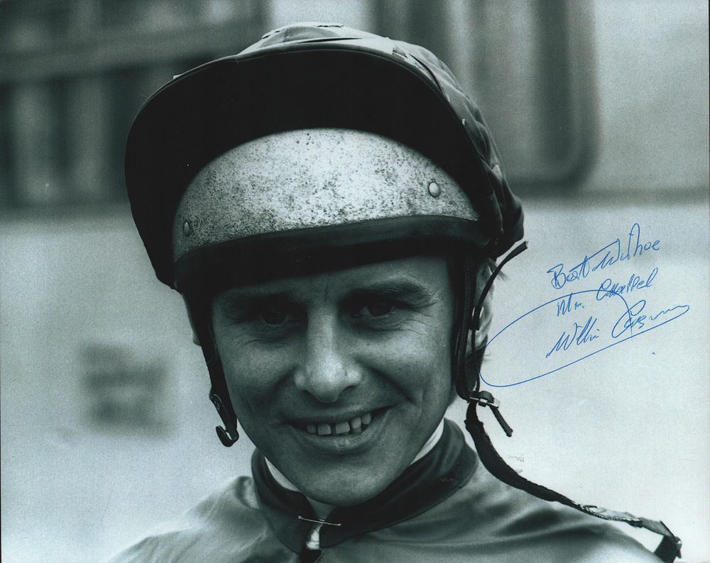 Lot 211: Willie Carson signed 10x8inch black and white photo.
