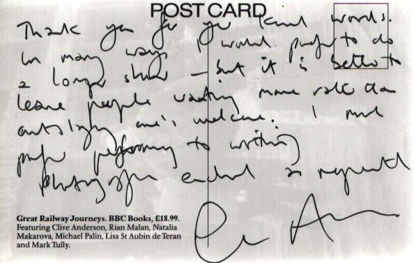 Lot 417: Clive Anderson signed colour photo postcard.