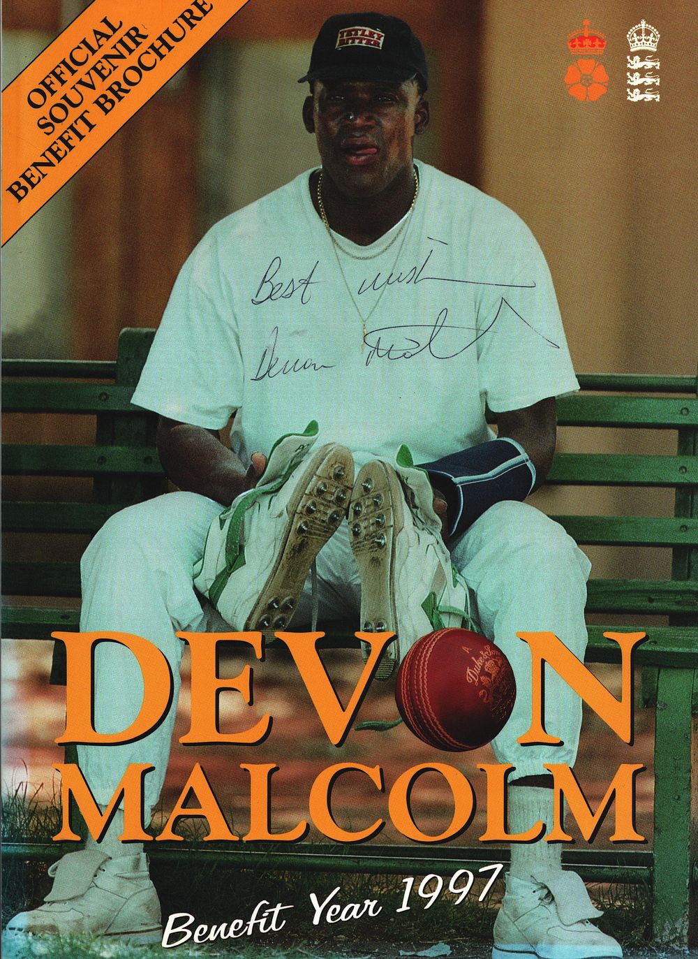 Lot 425: Devon Malcolm signed official souvenir Benefit brochure. Former...