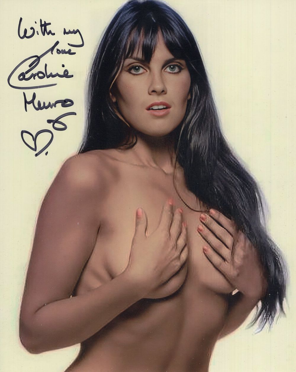 Lot 571: Caroline Munro signed topless colour 8x10 photo this...