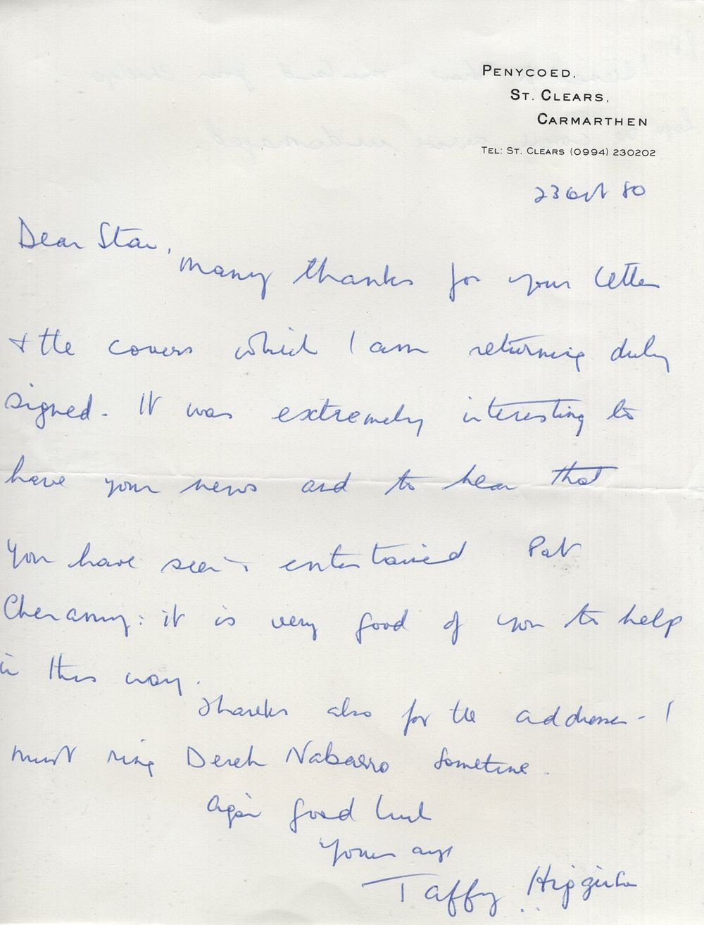Lot 584: Battle of Britain ace Taffy Higginson DFC signed...