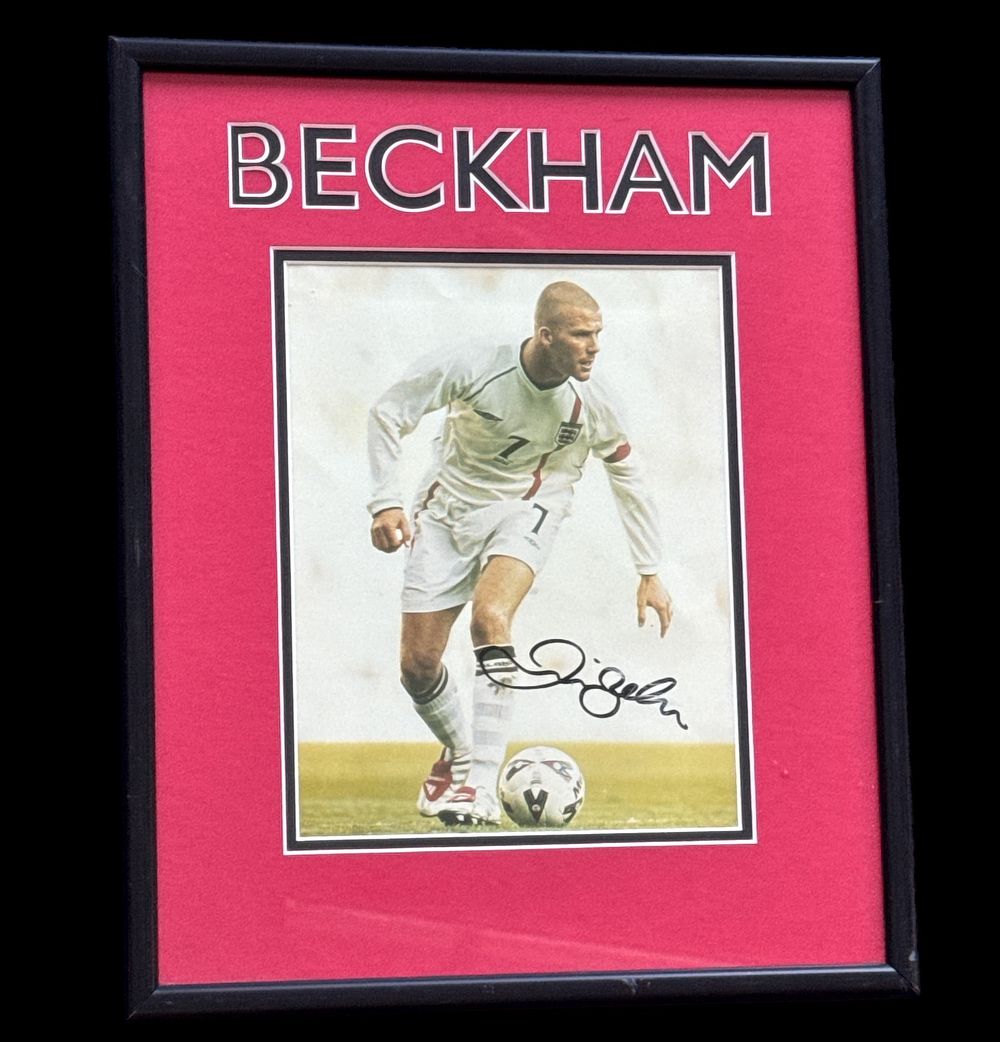 Lot 164: David Beckham signed 16x14inch overall mounted colour photo...