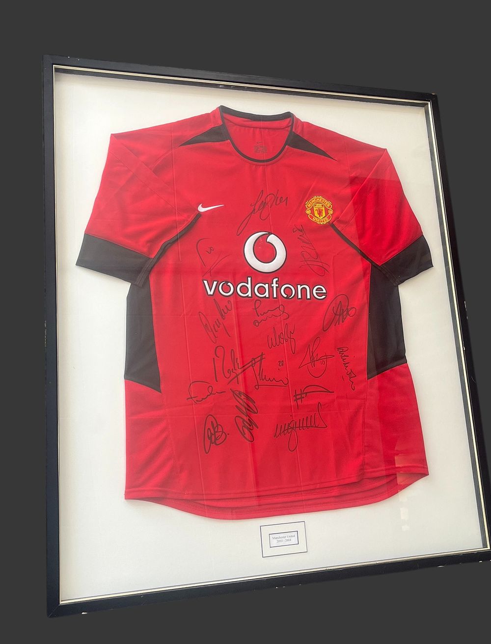 Lot 172: Manchester United 2003-2004 40x35inch framed and mounted multi...