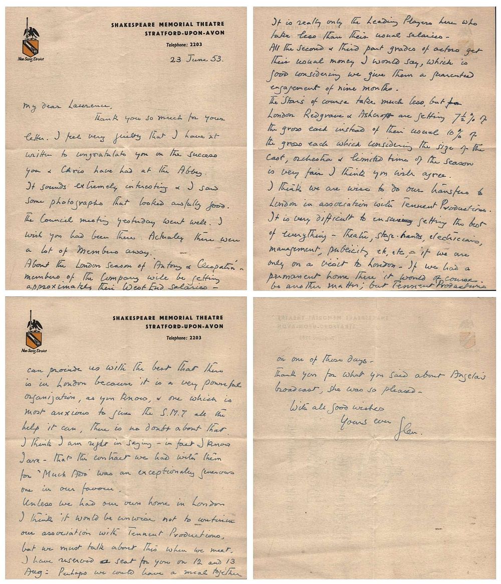 Lot 190: Glen (Byam Shaw signed handwritten Thank you letter...