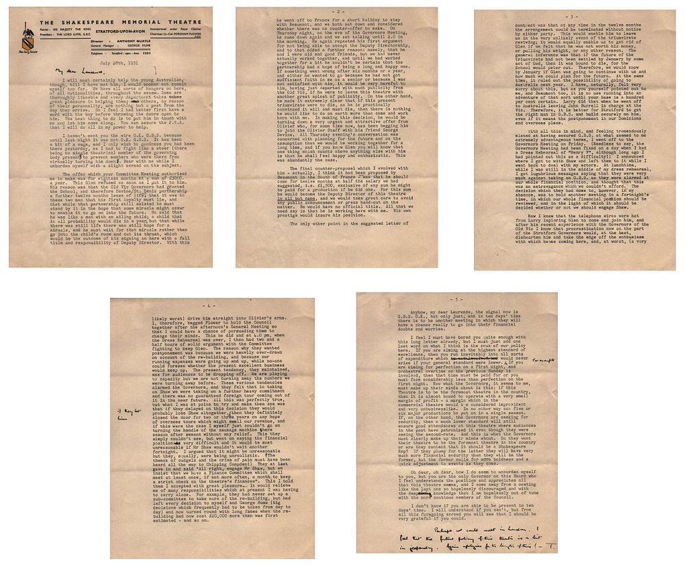 Lot 196: Director Anthony Quayle signed (T) Typed Letters To...