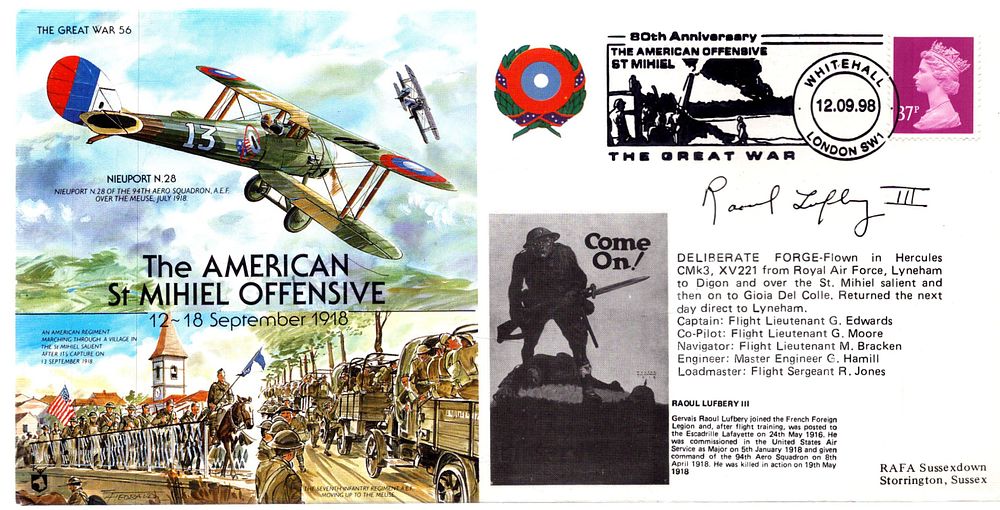Lot 224: WW1 Raoul Lufbery III SIGNED FDC, THE GREAT...