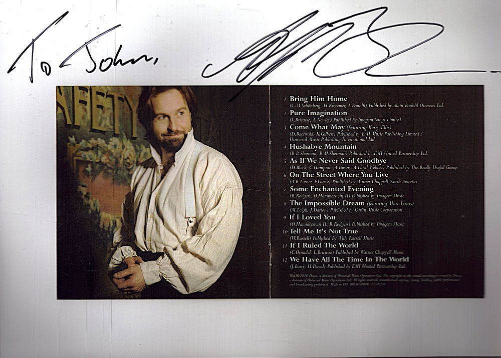Lot 248: Alfie Boe Signed coloured photo withlist of songs,...