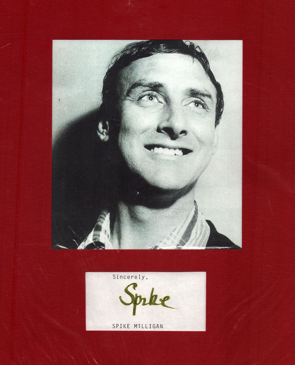 Lot 255: Spike Milligan, signed photo card 8x10, black and...