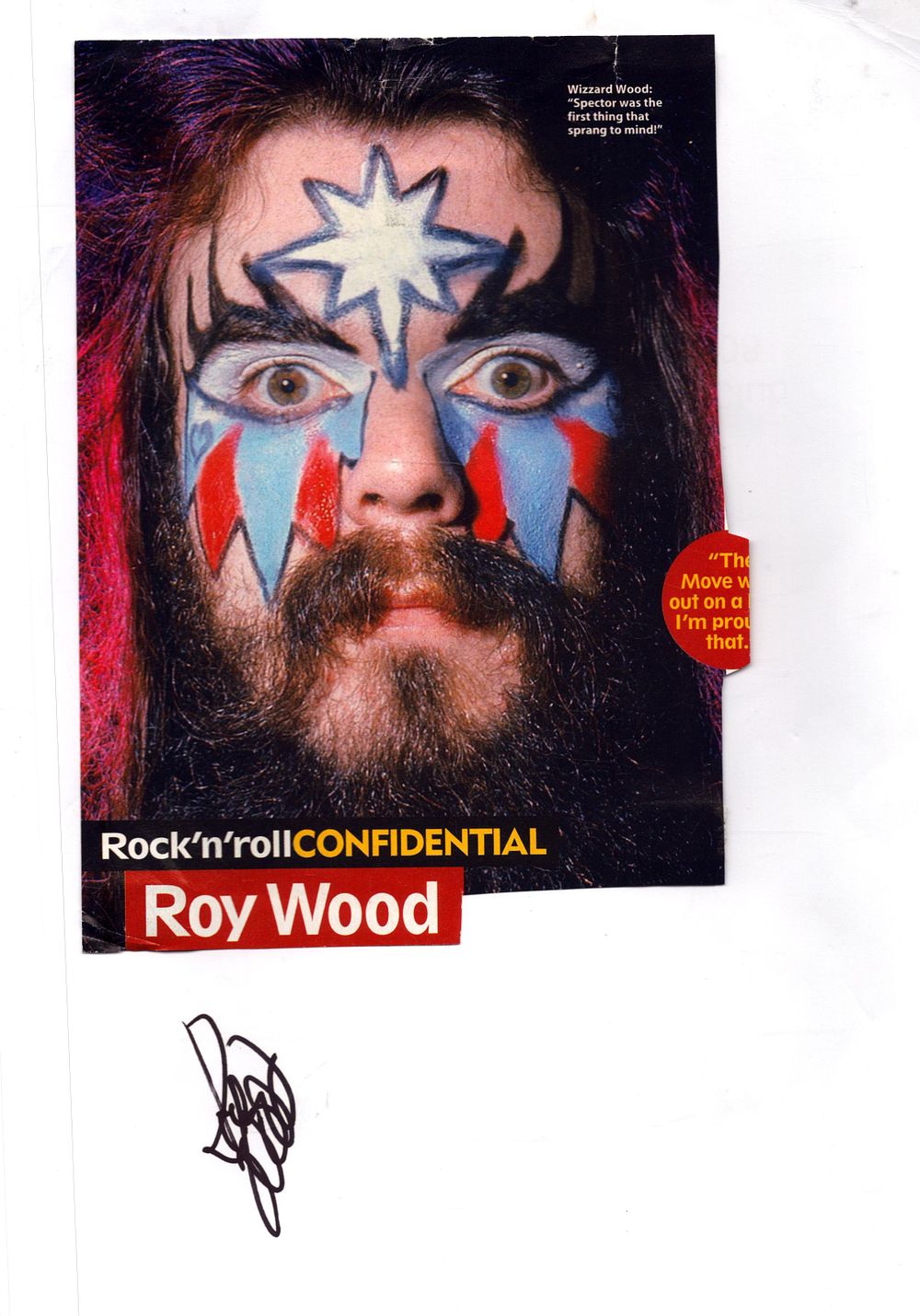 Lot 261: Roy Wood, signed A4 with magazine cover, English...