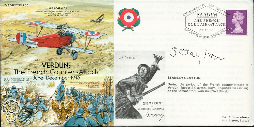 Lot 300: WWI STANLEY CLAYTON SIGNED FDC NIEUPORT 11 C.I...