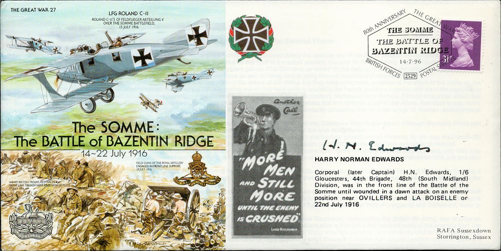 Lot 303: WWI HARRY NORMAN EDWARDS SIGNED FDC LFG ROLAND...