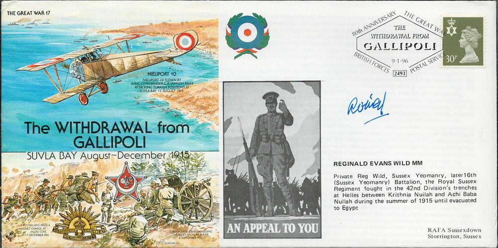 Lot 314: WWI REGINALD EVANS WILD MM SIGNED FDC NIEUPORT...