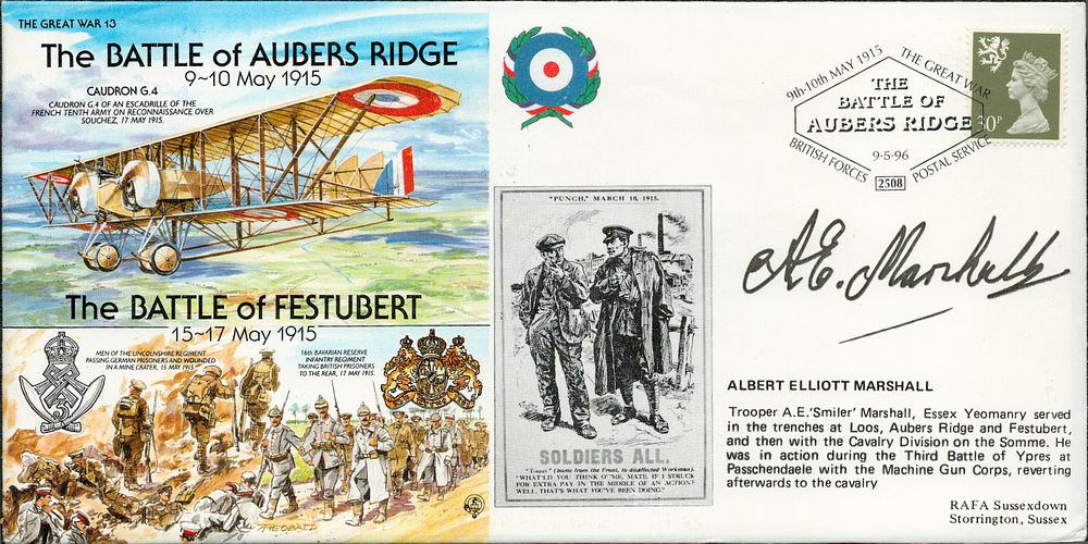 Lot 316: WWI ALBERT ELLIOTT MARSHALLSIGNED FDC CAUDRON G.4 THE...