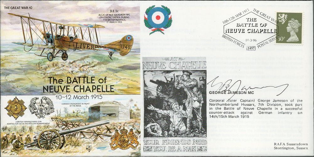 Lot 321: WWI GEORGE JAMESON MC SIGNED FDC B.E 2c...