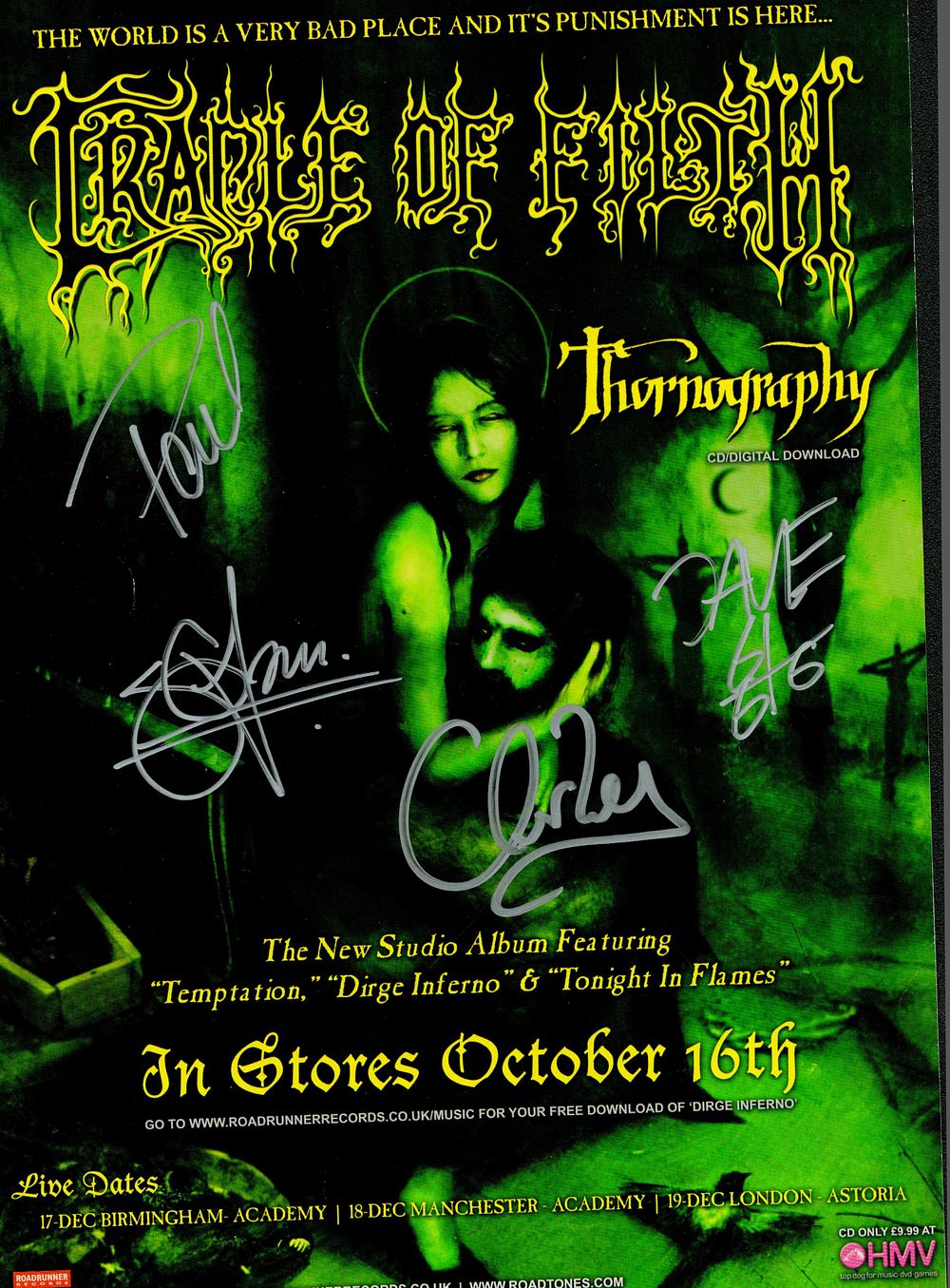 Lot 334: 12x8 multiple signed Cradle of Filth English Extreme...