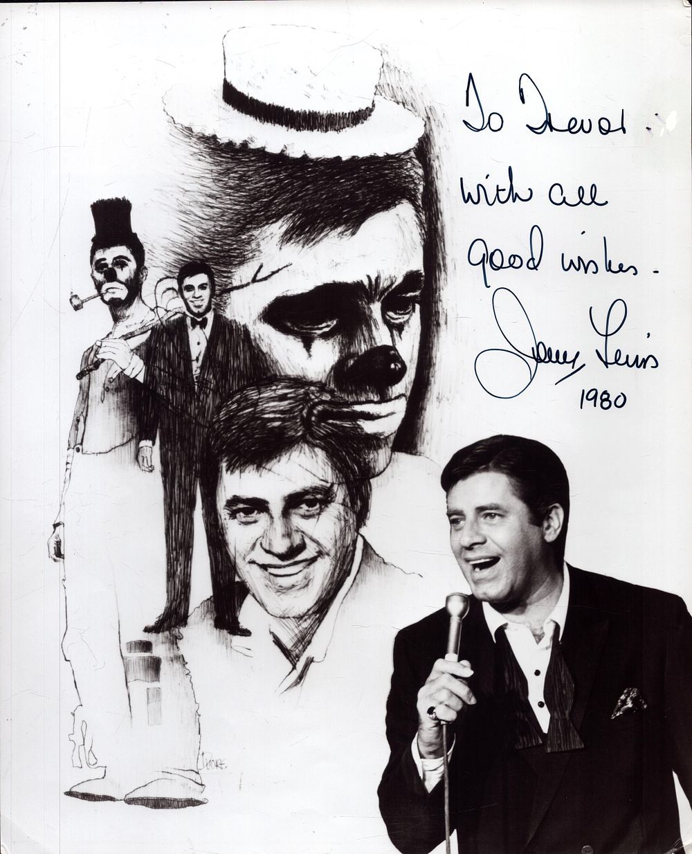 Lot 372: Jerry Lewis signed 10x8inch black and white photo....