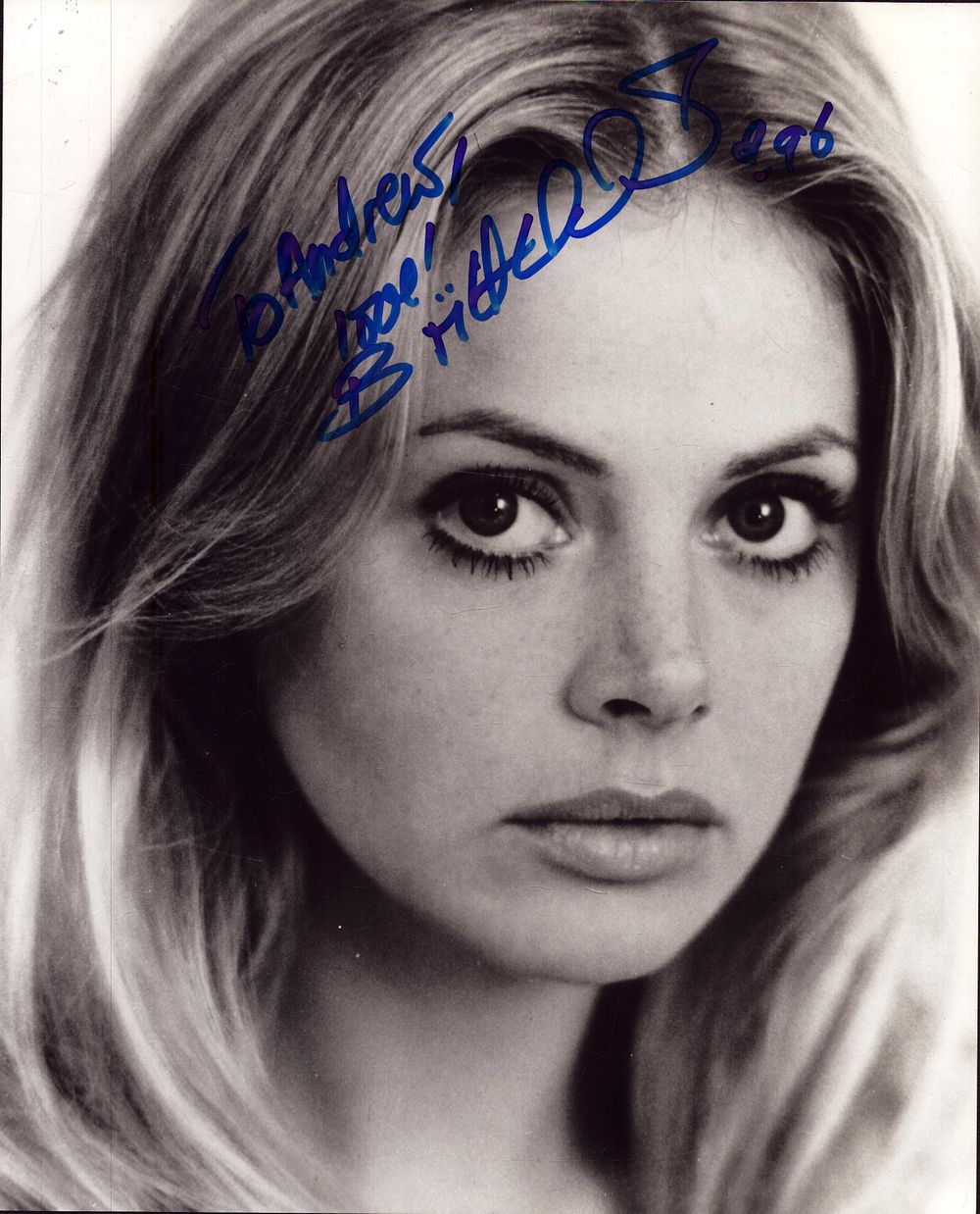 Lot 374: Britt Ekland signed 10x8inch black and white photo...