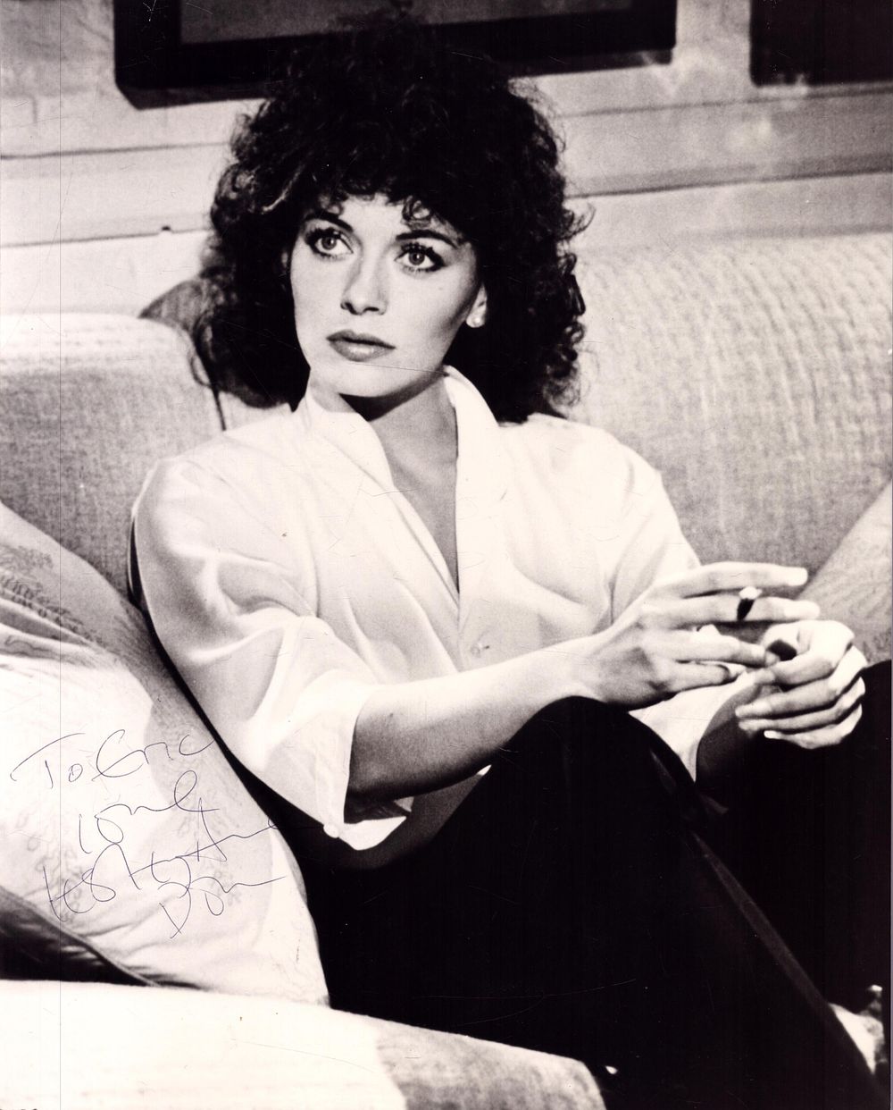 Lot 384: Leslie Ann Down signed 10x8inch black and white...