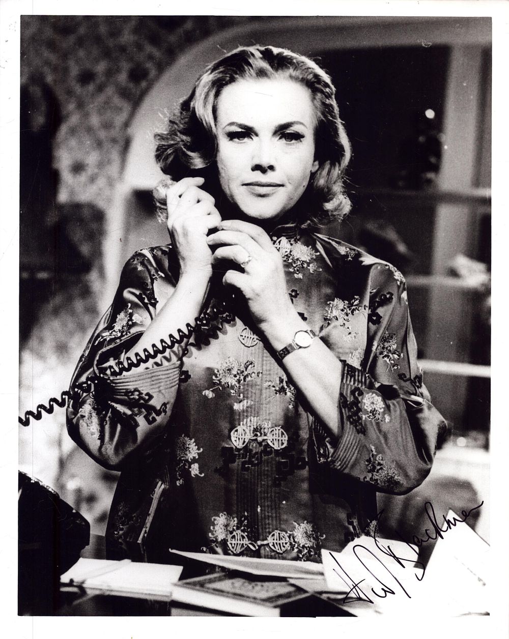 Lot 386: Honor Blackman signed 10x8inch black and white photo.