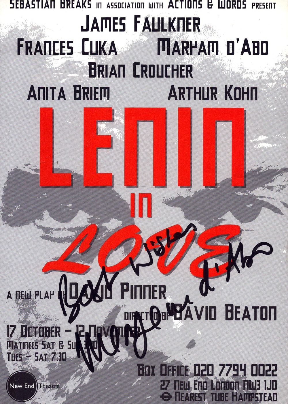Lot 393: Maryam d'Abo signed 8x6inch Lenin in Love Theatre...