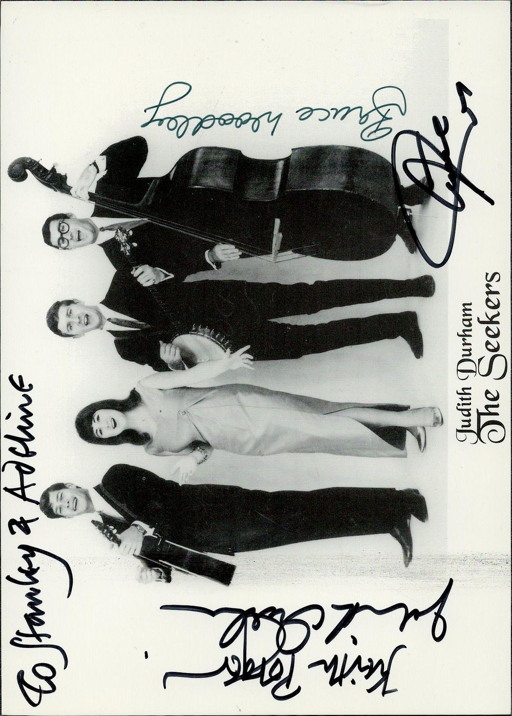 Lot 411: The Seekers multi signed 7x5inch black and white...