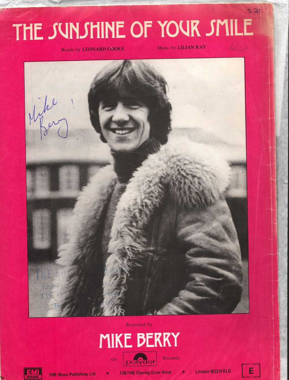 Lot 160: MIKE BERRY 1960s Singer signed ‘The Sunshine Of...