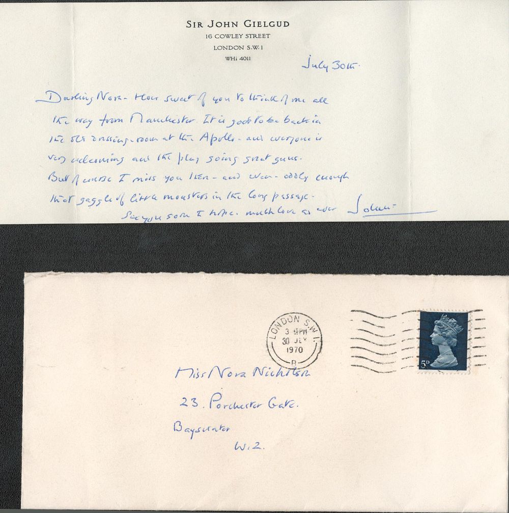 Lot 190: Sir John Gielgud handwritten note. Good condition. All...