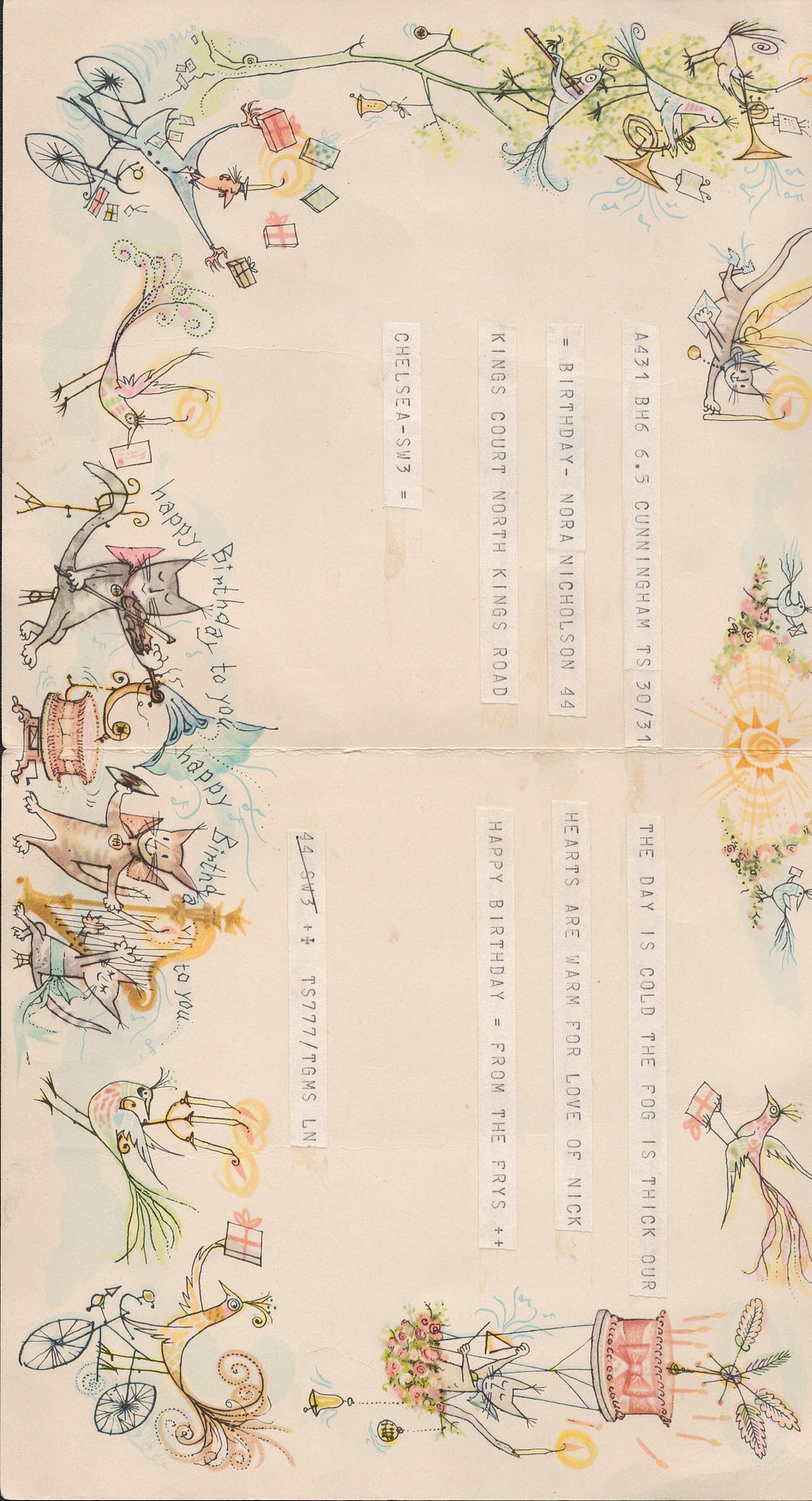 Lot 191: Birthday card from Christopher Fry to Nora Nicholson....