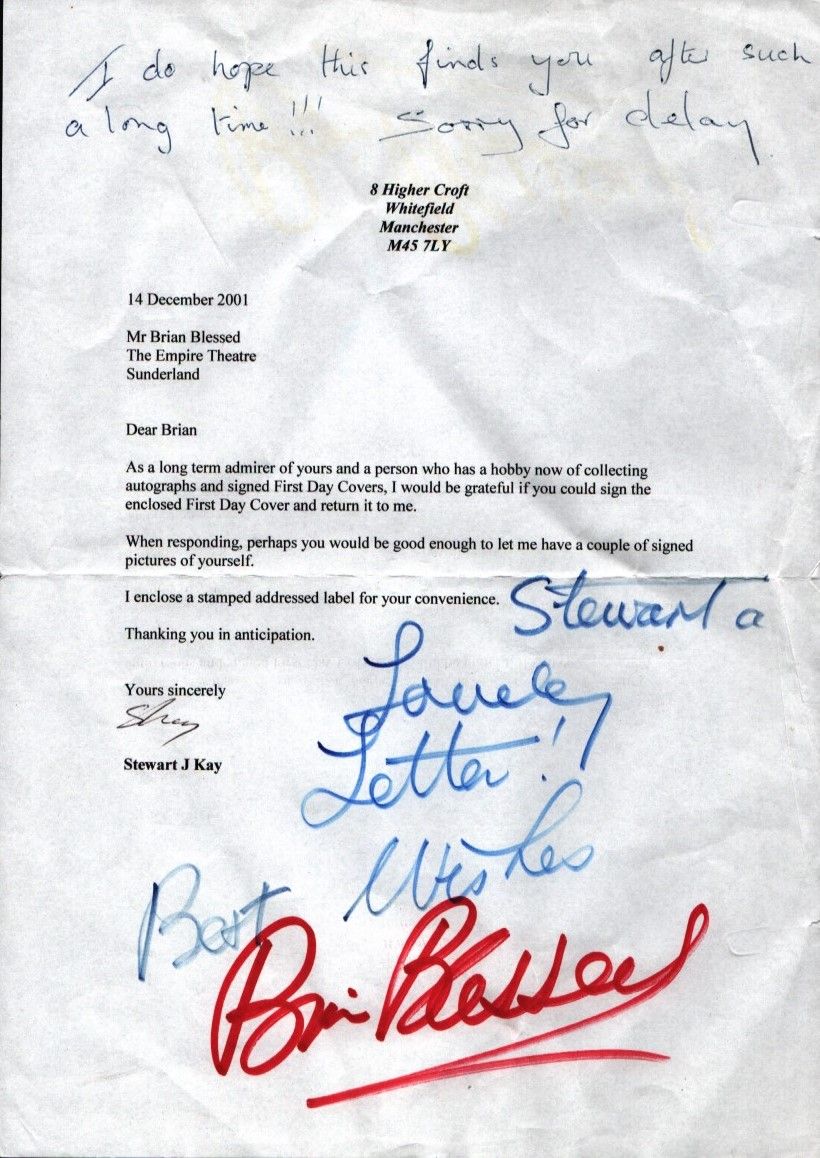 Lot 320: Brian Blessed signed letter. Signed typed letter to...