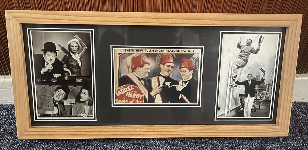 Lot 327: Laurel and Hardy 3 photo college framed and...