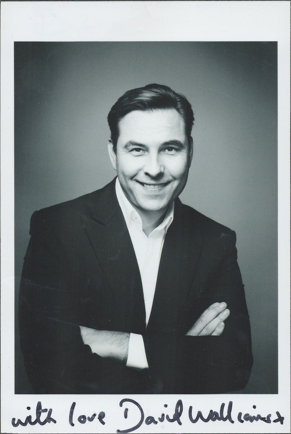 Lot 439: David Walliams 6X4 signed black and white photograph...
