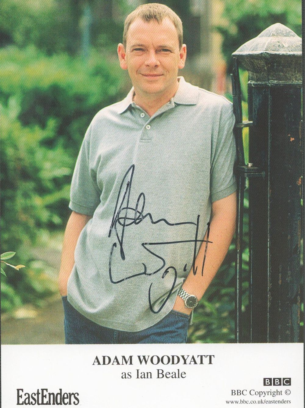 Lot 445: Adam Woodyatt 6x4 signed colour photo card British...