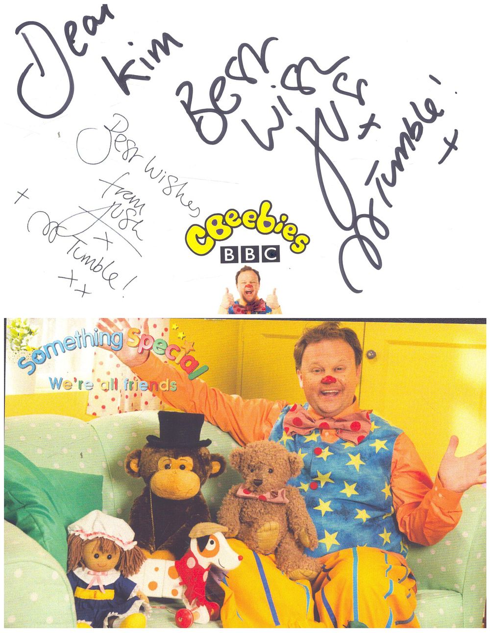 Lot 452: Justin Fletcher (Mr Tumble ), signed post card...