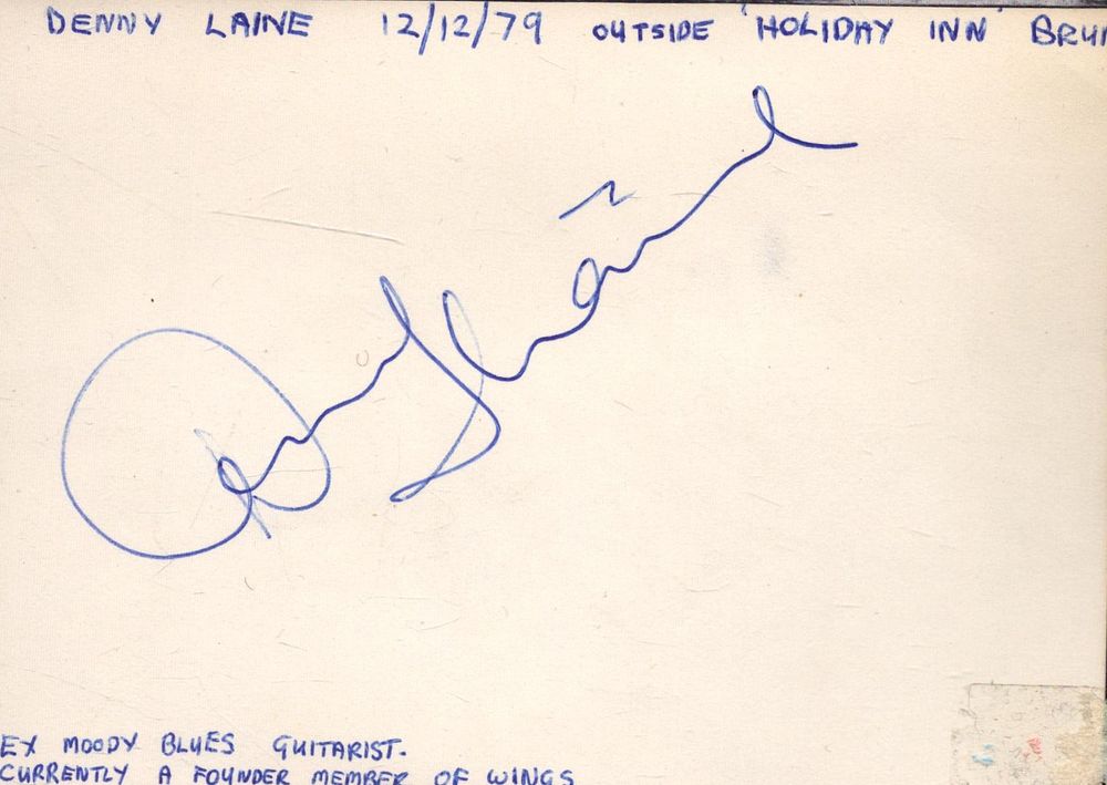 Lot 458: Denny Lane, signed card, signed outside 'Holiday inn'...
